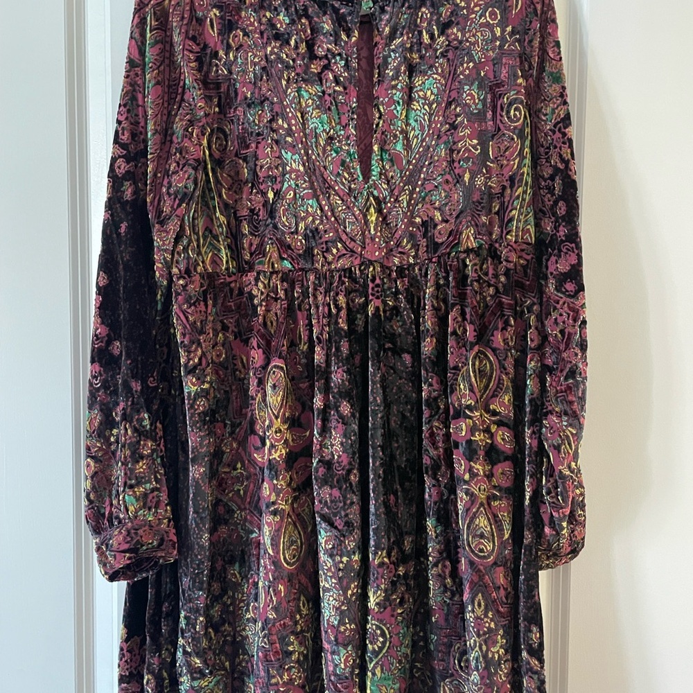 Free People Printed Velvet Dress Size Small - Picture 4 of 8